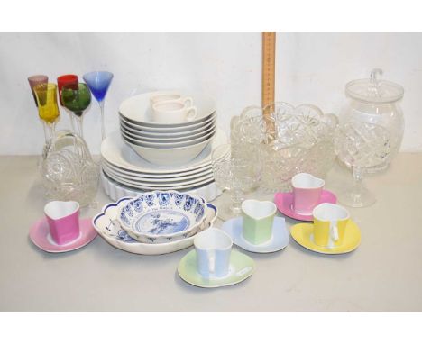 Mixed lot - dinner wares, heart shaped cups and saucers, various glass wares etc