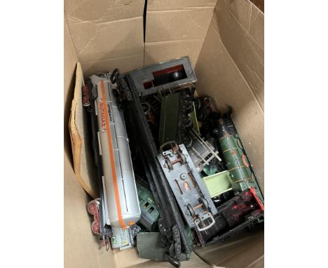 A box of 00 gauge model railway items to include an engine etc. 