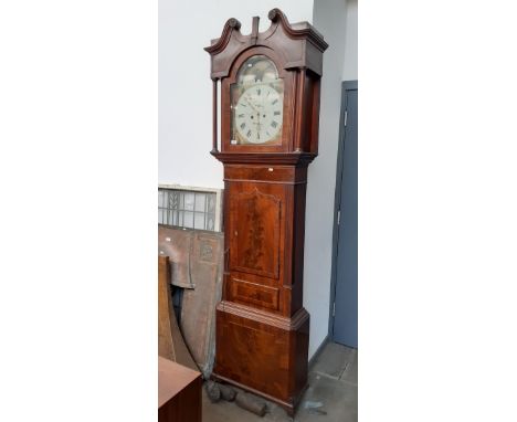 A 19th Century mahogany long case clock with rolling moon painted dial by Wignall, Ormskirk, with weights and pendulum, H225c