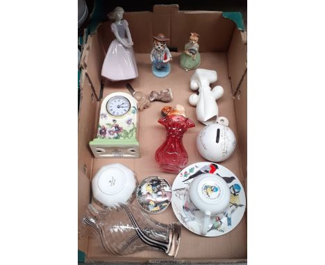 Ceramics and glass including Old Tupton Ware clock, Wedgwood, Royal Albert, Szeiler, Doulton etc. (15 items) 
