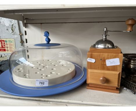An Alessi cheese cover by Michael Graves, and a Twergi pear wood Italian coffee grinder 