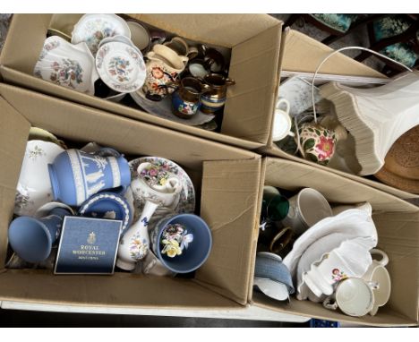 4 boxes of mixed ceramics to include Wedgwood jasperware,  Aynsley, Kutani Crane, Royal Adderley etc 