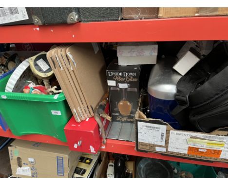 Two boxes of mixed item including ornaments, food mixer, glassware, camera bag and accessories, Helly Hansen advertising item