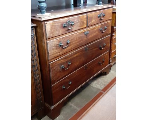 A George III mahogany chest of drawers, standing on bracket feet, height 97cm, width 110.5cm and depth 55cm. 