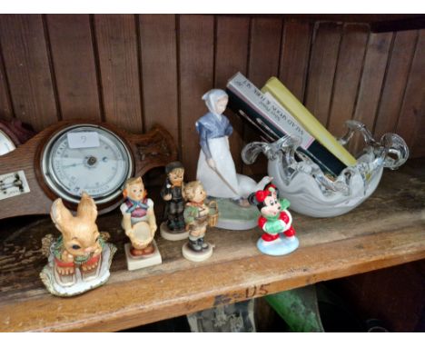 A Murano style glass bowl, 3 Goebel figures, copenhagen figure, Pendelfin figure and assorted cutlery.