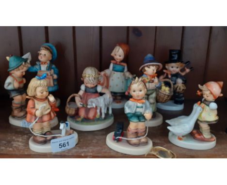 9 Hummel figures including ‘Sensitive Hunter’ (1957-60), Favourite Pet (1960-72) and Mother’s Darling (1960-72) and a pair of