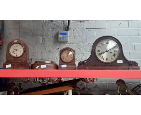 3 mantel clocks and a barometer. 