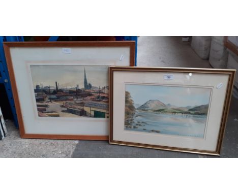 Two original watercolours; 'Loweswater and Melbreck' signed P J Hargreaves (35.5cm x 23cm) and 'View from the Harris College 