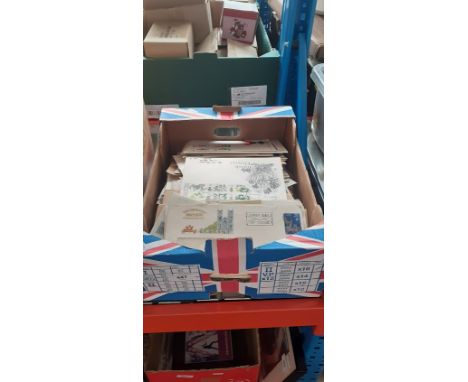 A box of mixed first day covers, etc. 