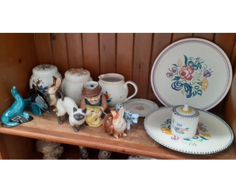 Poole pottery animals, jug, preserve pot etc. together with other items 