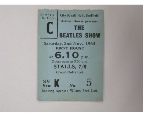 Beatles Concert Ticket: 'The Beatles Show', Sheffield City (Oval) Hall, Saturday, 2nd November 1963, first house, 6.10pm star
