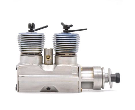 A Richard Gron aero model aircraft engine, 4cc diesel twin, uses Jena cylinder assy's, Czech Republic
