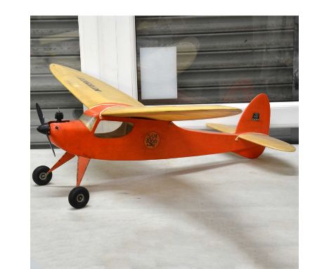 Red Meteorite FF model aircraft, wingspan 117cm (46 inches), powered by BUS vintage diesel engine, built by Jack Law.