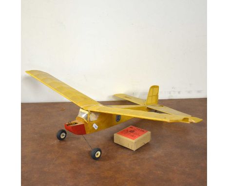 Yellow sports FF model aircraft, wingspan 71cm (28 inches), powered by David Banks replica Mills 0.25cc diesel engine, (a.f)