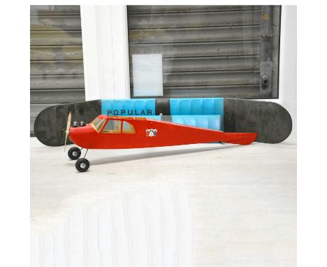 Red 'Popular Etha' FF model aircraft, wingspan 114cm (45 inches), powered by 1cc twin diesel engine, possible Richard Gron cu