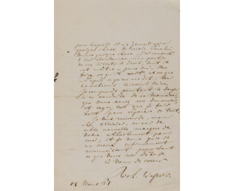 Wagner (Richard, composer, theatre director and conductor, 1813-83) Autograph Letter signed to Emile Ollivier (Liszt's son-in