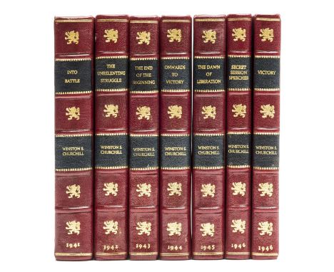 Churchill (Winston S.) The War Speeches, 7 vol., first edition, compiled by Charles Eade, illustrations, uniform half red mor