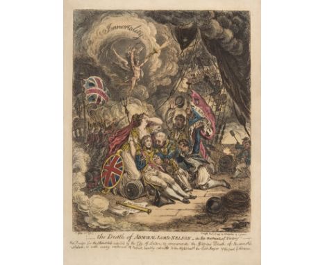 Gillray (James) The Death of Admiral-Lord-Nelson - in the Moment of Victory!, etching and aquatint with hand-colouring on wov