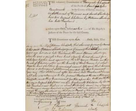London Poor Law Settlement Certificates.- [Camberwell Poor Law Settlement Certificates], printed certificates with manuscript