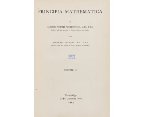 Whitehead (Alfred North) and Bertrand Russell.Principia Mathematica, vol. 2 and 3 only (of 3), first editions, half-titles, l