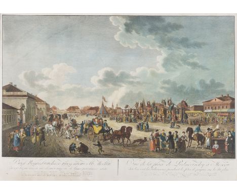 Russia.- Barthe (Gérard de la), after. Vue de la Place Podnovinsky à Moscou; Vue de la grande Place et des boutiques à Moscou
