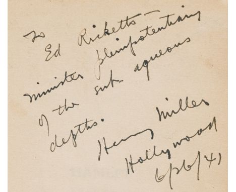 Ricketts (Edward F.).- Miller (Henry) and Michael Fraenkel. Hamlet, vol. 2 only (of 2), first edition, signed presentation in