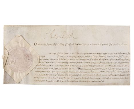 Charles II (King of England, Scotland, and Ireland, 1630-85) Royal Commission issued in exile appointing county commissioners