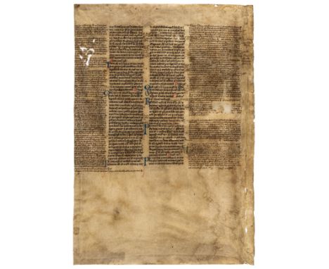 Medieval Glossed Leaf.- Single leaf from an unidentified treatise on canon law, probably Decretals, illuminated manuscript in