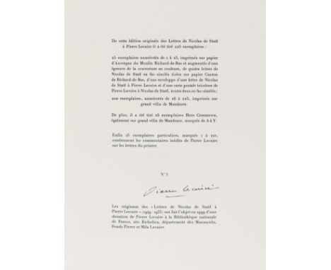 NO RESERVE Lecuire (Pierre).- de Staël (Nicolas) Lettres...a Pierre Lecuire, facsimile reprint incoporating comments by Lecui