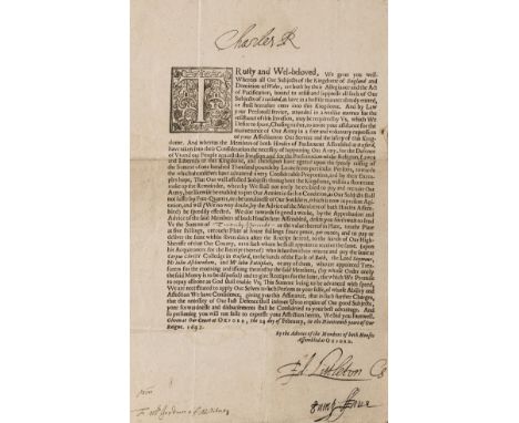 Charles I (King of England, Scotland, and Ireland, 1600-49) Charles R. Trusty and wel-beloved, We greet you well. Whereas all
