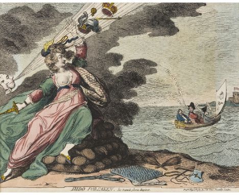 Gillray (James) Dido forsaken,Sic transit gloria Reginæ, satire showing Mrs. Fitzherbert as Dido, seated on a funeral pyre of