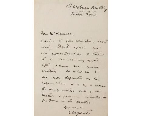 Yeats (William Butler, poet, 1865-1939) 3 Autograph Letters signed to [William] Linnell (1826-1906, artist), 1 Autograph Lett
