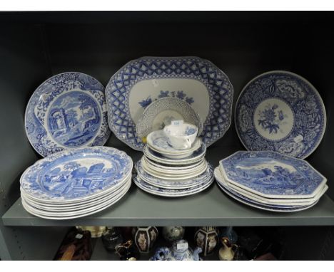 A selection of blue and white wears including good selection of Spode