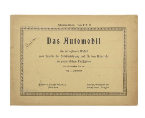 A 'Das Automobil' brochure by J.Clairmont with illustrative model, German, circa 1920,tan card covers with hand-written signa