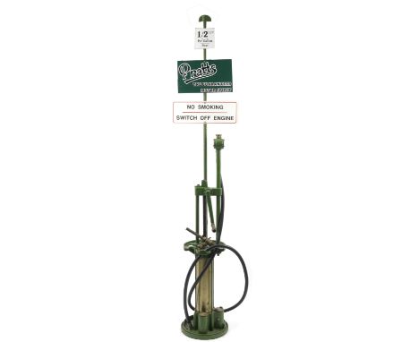 A Godwin Model P103A hand-cranked skeleton petrol pump,painted green, with crank handle, sight glass, hose and (detached) Typ