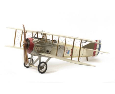 A finely made 1:12 scale model of SPAD S.XIII C.1 biplane,detailed metal engine cowling, laminated wooden propeller,  ribbed 