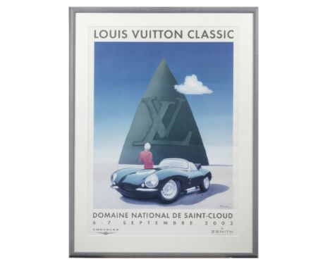 Assorted framed motoring prints and posters,including a 2002 24 Heures Du Mans poster, 59 x 39cm; a 2003 Louis Vuitton Classi