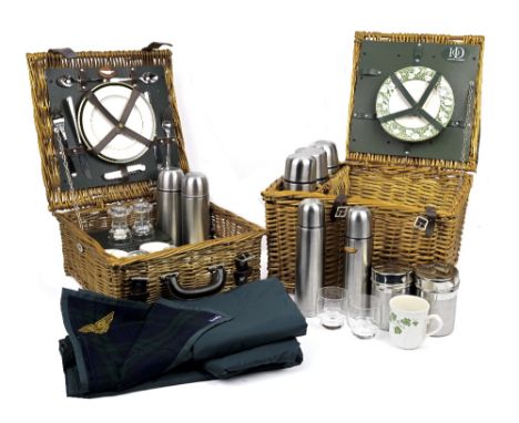 Two wicker-cased picnic sets including one for Aston Martin,modern, the first a two-person set for Aston Martin (badge detach