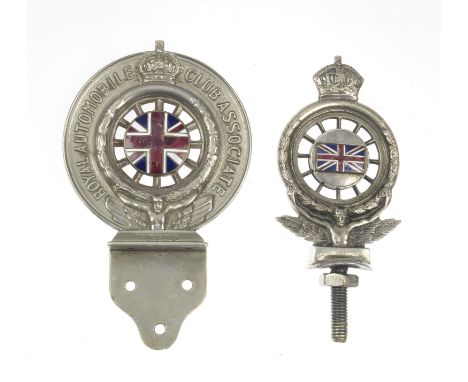 Two RAC badges,comprising small full member's badge number C540 by Elkington (enamel repainted, base dented), 11cm high; and 