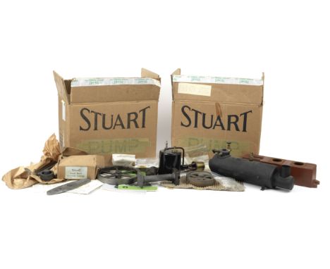 Assorted components and instructions to make a Stuart Beam Engine, mid 1980s,contained in two Stuart packing boxes, various u