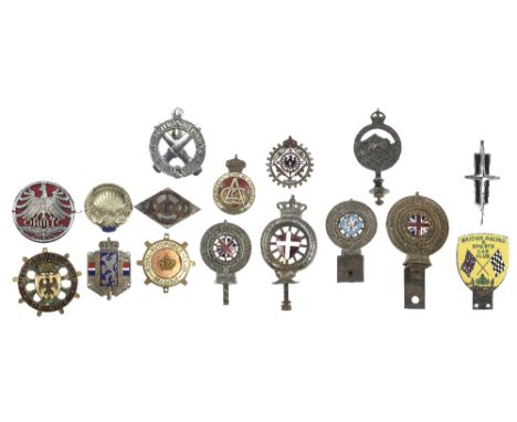 Assorted car badges and plaques,including enamelled badges for 'Kon Nederlandsche Automobiel Klub' by Kon Begeer, Voorschoten