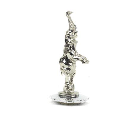 A replica 'Bugatti Royale Elephant' mascot, modern,after a design by Carlo Bugatti, plated alloy, 19cm high, mounted on a rad