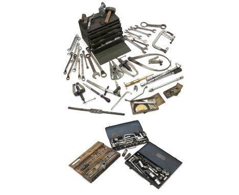 A quantity of assorted tools and garage equipment to suit Vintage cars,including large Ring and C-Spanners by Chrom-Vanadium,