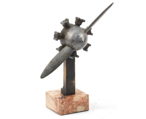An interesting Aero Engine with Propellor mascot,inter-War, cast alloy, in the form of a 7-cylinder radial aero engine with r