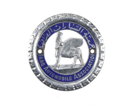 A rare Iraq Automobile Association enamel member's badge,number 1733, chrome plated with blue enamel (slight loss to enamel),