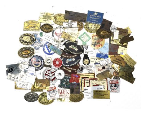 Assorted car badges and rally plaques,including rare Singapore Motor Club, Railton Owners Club and four others including Linc