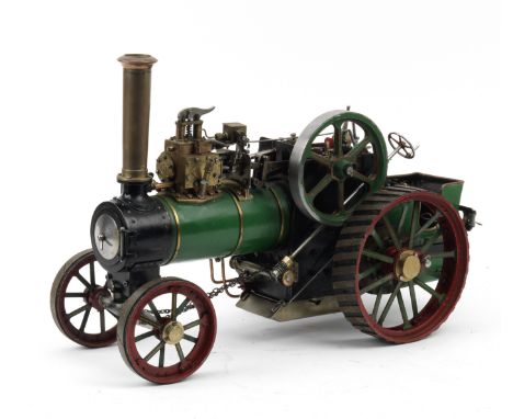 A live steam engineer's model of a General Purpose Traction Engine,open cab, painted green, red and black, with brass and cop