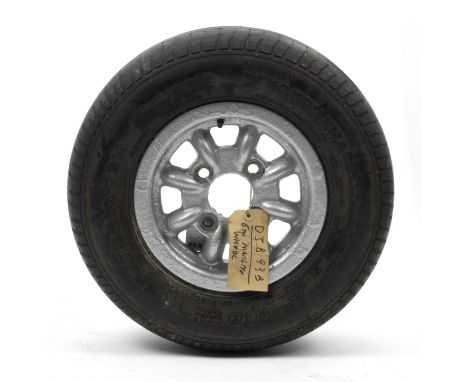 A 5½ inch Minilite wheel believed from 1965 ex-Works Mini Cooper S 'DJB 93B',alloy overpainted with thick silver paint, tied 