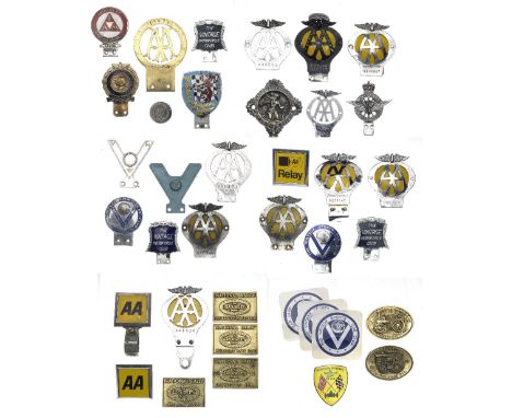 A quantity of car badges including AA and VSCC,including a 'Stenson Cooke' type 2B brass AA badge, numbered 13429 (some wear)