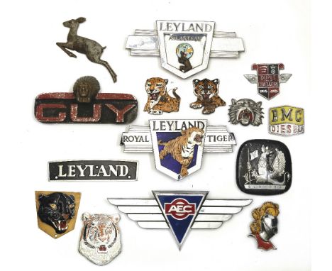 Assorted commercial vehicle badges,including Leyland Royal Tiger, Leyland Atlantean, Guy, Bedford, AEC, Seddon Atkinson Knigh